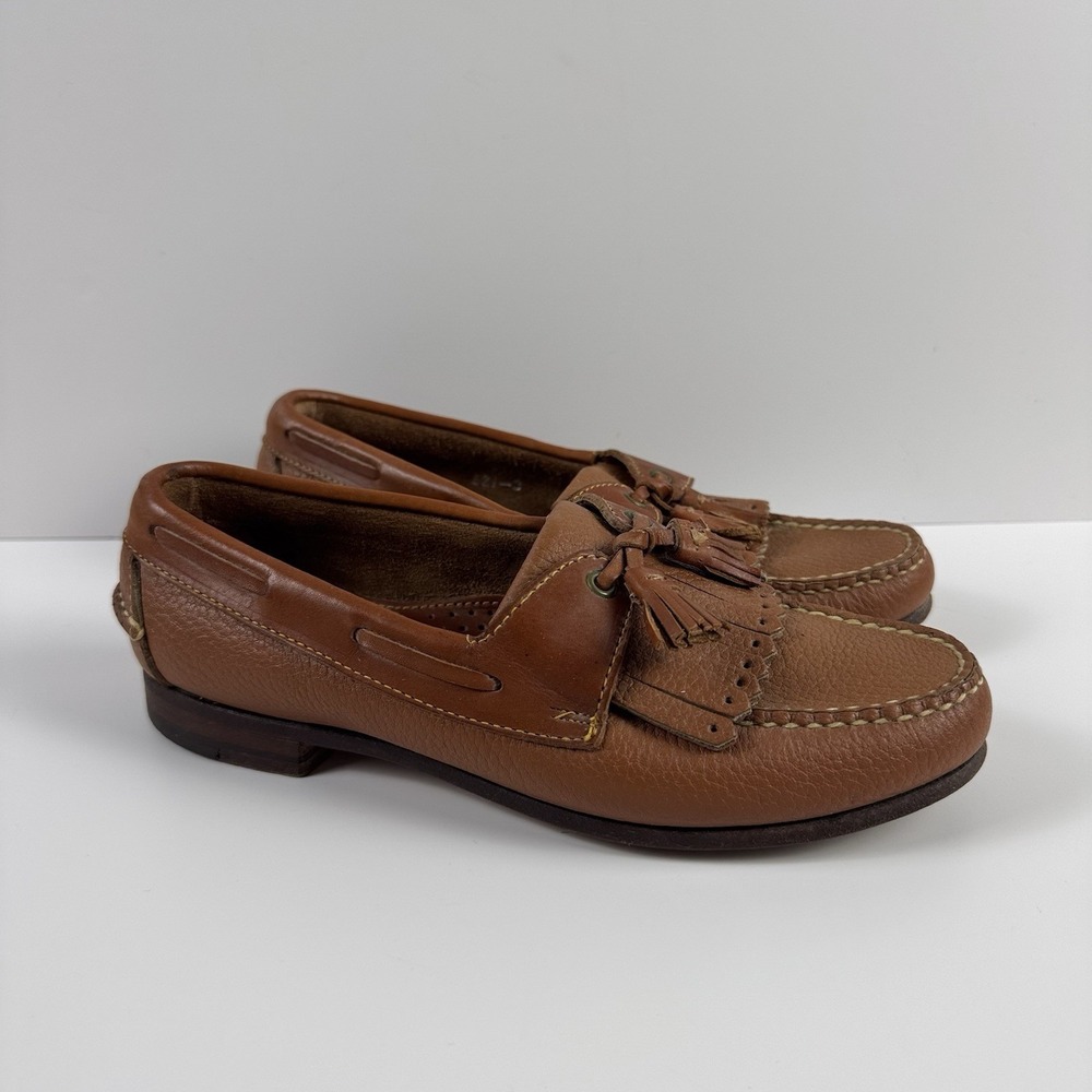 Vtg Dooney & Bourke Brown Pebbled Leather‎ Kiltie Tassel Loafers Shoes Sz 7 B